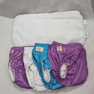 Sunbaby Pocket Cloth Diapers And Inserts- White Purple and Blue